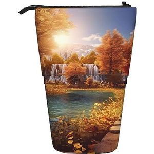 RLDOBOFE Herfst Scene Patroon Print Potlood Tas Stand-Up Intrekbare Potlood Doos Organizer Pen Houder Opbergtas Cosmetische Tas Voor Office Kerst Vakantie Gift, Zwart, Eén maat