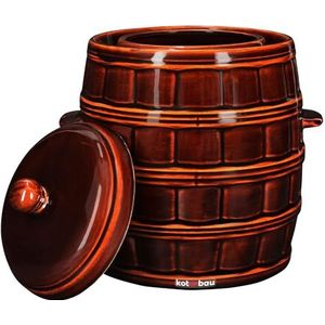 KOTARBAU® Gistingspot, aardewerkpot, 12 liter, zuurkoolpot, komkommerpan met deksel, inmaakpot, keramische pot, steengoed container, hermetisch keramisch vat bruin, aardewerk