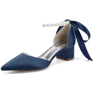 KYEGLO Dames Bruidsschoenen Met Spitse Neus Van Satijn, Sandalen Met Gesloten Neus En Parelriempje Om De Enkel, Comfortabele Schoenen Voor Wandelen En Dagelijks Gebruik,Dark blue,36