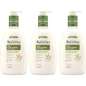 Aveeno Daily Moisturizing Body Lotion Bundle (3 x 500 ml), hydraterende lotion verrijkt met voedende colloïdale havermout, zachte lichaamshydratatie, geschikt voor gevoelige en droge
