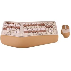 QPSJXN Ergonomisch toetsenbord en draadloze muis Mofii 2,4 G, kleurenset, compatibel met Windows-systemen (Milk Tea)