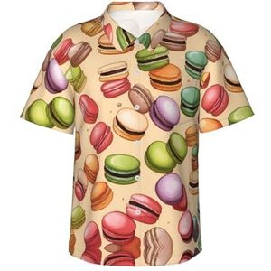 ERSDWRE Macaron Biscuit Gearomatiseerde Print Heren Korte Mouw Button-Down Shirts Casual Zomer Strand Shirts Hawaii Shirt voor Mannen, Zwart, S