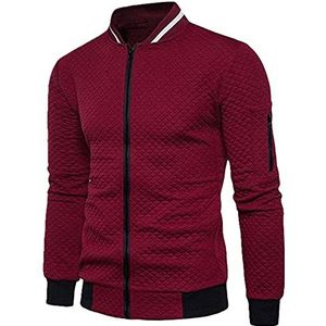 Uniform heren trui sport casual trui jas rits, Rode Wijn, XL