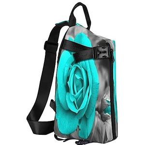 Sling Rugzak Borst Tas Kleurrijke Succulent Anti Diefstal Crossbody Schoudertas Dagrugzak Outdoor Sport Reizen Wandelen voor Mannen Vrouwen, Blauwe Roos, Crossbody Backpack