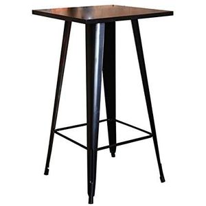 Supfine Vierkante bartafel, industrieel design bartafel, grenen aanrecht, zwarte metalen tafelpoten, statafel voor 2-4 personen, hoogte: 103 cm (zwart)