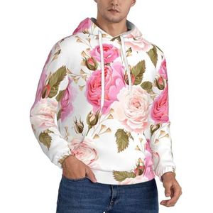 TTIGLHOH Bloemen Bloem Rose Roze Winter Hoodies Voor Mannen Fleece Gevoerde Sherpa Trui Kangoeroe Pocket Comfort Fit, Winter Sweatshirt, Zwart, M