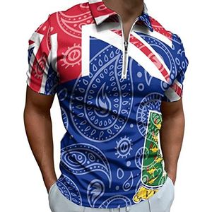 Paisley Britse Maagdeneilanden Vlag Half Zip-up Polo Shirts Voor Mannen Slim Fit Korte Mouw T-shirt Sneldrogende Golf Tops Tees 2XS