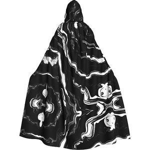 OdDdot heksenmantel, mantel met capuchon voor vrouwen, volwassen Halloween kostuums cape, heks cosplay cape-zwart wit marmeren print