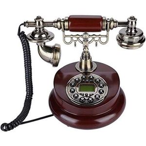 Telefoon Thuistelefoon Retro-stijl telefoon Vintage telefoon Retro telefoon met houten en metalen behuizing Steunvoet, functionele draaiknop en klassieke metalen bel Telefoon voor thuiskeuken Hotel