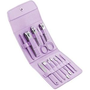 Manicureset, nagelknipperset, Verpakking van 12 veelkleurige roestvrijstalen nagelknippersets for manicure en pedicure(Purple)