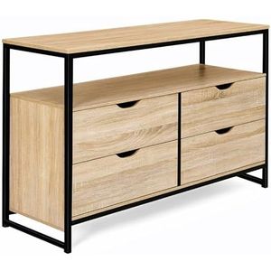 IDMarket - Detroit commode met 4 laden, 110 cm, industrieel design met legplank