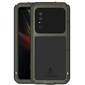 Fonrest Full Body Case voor Sony Xperia 1 II 6.5 ""Love Mei Shockproof Outdoor Heavy Duty Hybrid Aluminium Sneeuwdichte Cover met Gehard Glas Screen Protector, Ondersteuning Draadloos Opladen (Legergroen)