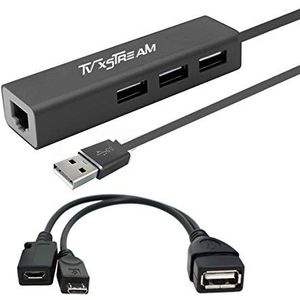 LAN Ethernet-adapter met 3 USB-poorthub OTG, USB-voeding inbegrepen voor Firesticks 2e en 3e generatie, 4K Firestick, opslag uitbreiden