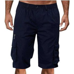 Mens Elastic Waist Cargo Shorts Zipper Relaxed Stretch Lightweight Summer Outdoor Multi Pocket Casual Short Pants (L,01)