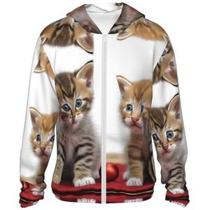 CSGJMYGS UPF 50+ grappige kitten katten zonwering hoodie jas lichtgewicht lange mouw zonneshirt met zakken, zwart, XXL