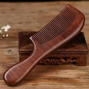 Handgemaakte natuurlijke sandelhout haarkammen antistatische houtgeur natuurlijk haar ontklitter houten kam (maat: zwarte fijne tand)