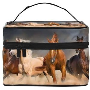 Galopperende Bruine Paarden in Woestijn Gedrukt, Make-uptas Cosmetische Tas Draagbare Reizen Toilettas Potlood Case Toilettas, zoals afgebeeld, Eén maat