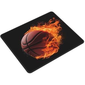 Basketbal On Fire Print muismat met antislip rubberen basis computer muismat leuke muismat voor kantoor thuis 7,9 x 9,5 inch
