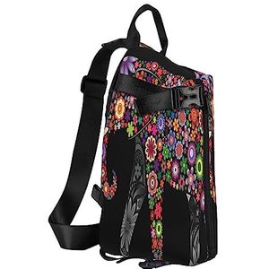 Sling Rugzak Borsttas Goed Gedragen Schnauzer Anti Diefstal Crossbody Schoudertas Dagrugzak Outdoor Sport Reizen Wandelen voor Mannen Vrouwen, Vrolijke olifant, Crossbody Backpack