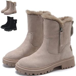Winterlaarzen Voor Dames, Waterdichte Orthopedische Warme Laarzen Voor Wintersneeuw, Lage Hak Met Rits En Boogondersteuning, Modieuze Instapschoenen Met Antislip En Bontvoering (EU:42,abrikoos)