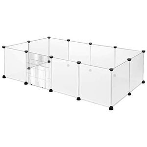 Froadp 145x75x48cm Buitenren Konijnen Huisdier Box van Kunststof Roosterbehuizing met Deur Cavia's Omheining Vrijloopverblijf Kooi voor Kleine Dieren Puppy's Hamsters Egels (Doorschijnend Wit)