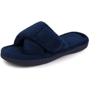 IAEXUOQC Home Slippers voor vrouwen Vrouwen Harige Slippers Zachte Open Teen Memory Foam Antislip Huis Pluche Slippers Verstelbare Badstof Indoor Sandalen, Blauw, 42-43(10-10.2inch)