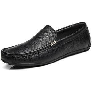 Loafers for heren, ronde neus, effen kleur, loafers, platte hak, lichtgewicht, flexibel, schoolbal, klassieke instapper (Color : Black, Size : 42 EU)