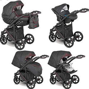 Lux4Kids Kinderwagen 2in1 3in1 Isofix Buggy Autositz 6 Farben Gratis Zubehör Gio 3in1 with baby seat Black Red MG-1