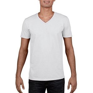 Gildan Heren T-shirt met V-hals in zachte stijl, Wit, L