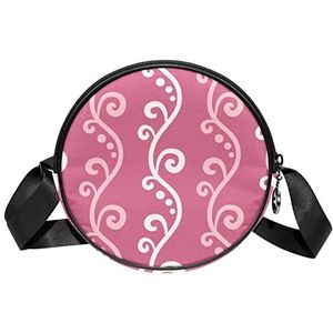 Ronde Crossbody Tas Roze Bloemen Textuur Messenger Bag Purse voor Vrouwen, Meerkleurig, 6.7x6.7x2.3 in, Sling Rugzakken