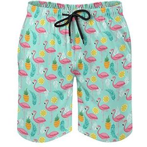 Roze Flamingo Ananas Zwembroek voor heren, bedrukte boardshorts, strandshorts, badmode, badpakken met zakken, L