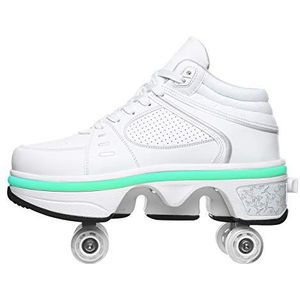 Kick Roller Shoes Skate LED Walk Deformation Shoes Outdoor Hardloopschoenen Met Wiel Voor Volwassenen Kinderen,Silver-EU35/UK2