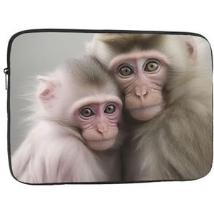 Twee Macaques Hugging Laptop Sleeve Bag voor Vrouwen, Schokbestendige Beschermende Laptop Case 10-17 inch, Lichtgewicht Computer Cover Bag, ipad case, Zwart, 17 inch