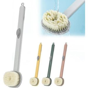Afneembare badmassageborstel met lange steel, scrubbadborstel exfoliërende baddoucheborstel met zeepdispenser, 2 in 1 op e Touch schuimbaddoucheborstel /7917/23(Gray)