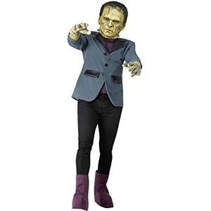 Smiffys Universal Monsters Frankenstein kostuum, jas, mock top, laarsovertrekken, latex masker en latex handschoenen, officieel gelicentieerde klassieke universele monsters verkleedkostuum voor