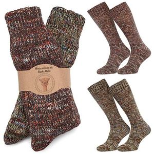 MOUNTREX Alpaca sokken, wollen sokken voor dames en heren, warme wintersokken, gebreide sokken, 2 paar, bruin/grijs, 42/45 EU