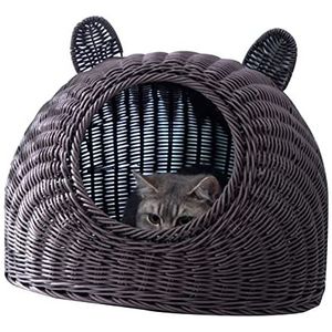 Kattenhuis, Grote Ruimte Schattig Kattenoor Handgeweven Kattenbed Imitatie Rotan voor Binnen Huisdier voor Katten (Koffie)