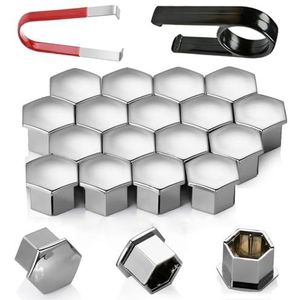 Gebildet - Chrome Wielmoer Covers - 21 Stuks - Voor 22mm Schroefbouten - Inclusief Verwijderingsgereedschap