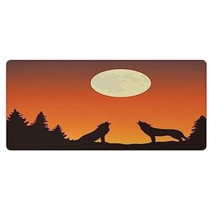Two Wolves Howls at The Full Moon Grote Gaming Muismat Waterdichte Bureaumat Antislip Muismat 40 x 90 cm