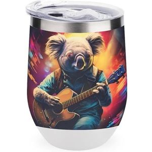 Leuke Koala Beer Spelen Gitaar Geïsoleerde Tumbler met Deksel Leuke Roestvrij Staal Koffie Mok Duurzaam Thee Cup Reismok Wit-Stijl