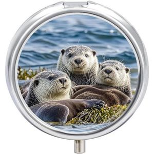 Draagbare Pillendoos Pil Case Zee Otter Familie Reizen Pillendoos Kleine Pil Case Dagelijkse Pil Container Pil Organizer Pocket Geneeskunde Doos Leuke Pil Case