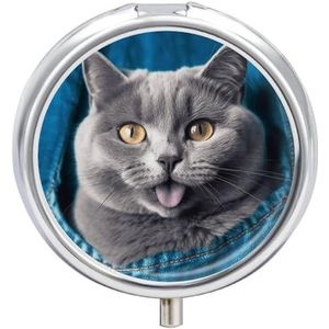Blauwe Kat Pillendoos Waterdichte Draagbare Geneeskunde Pil Case Vochtbestendige Metalen Reizen Pillendoos met 3 Compartimenten Geneeskunde Case