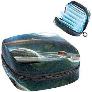 Planeten Space Universe Periode Pouch Draagbaar,Tampon Opbergtas voor Maandverband, Meerkleurig, 4.7x6.6x6.6 in/12x17x17 cm