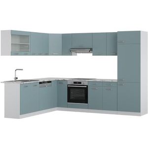 Vicco Hoekkeuken R-Line Solid wit blauw grijs 287 x 227 cm moderne keukenkasten keukenmeubel