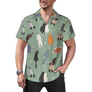 Kleuren Cats Butts Casual Overhemden met knopen voor heren Korte mouw Cubaanse kraag T-shirts Tops Hawaiiaans T-shirt L