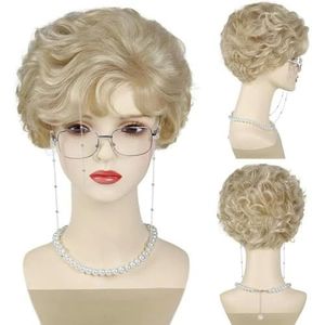 Grijze oude dame pruik oma bril parelketting 3 stks/set kind oma cosplay pruik voor kerstschool Thanksgiving Day-764-2set
