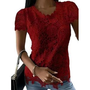 Womens Tshirt Vintage Lace Blouse Women Short Sleeve Patchwork Elegant Clothes Streetwear Casual Solid Tops