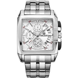 MEGIR Mannen Business Vierkante Horloge Analoge Chronograaf Waterdichte AUTO Date Quartz Horloges, armband