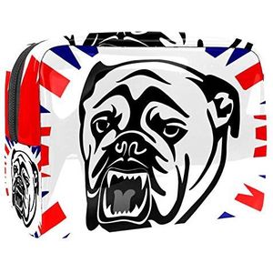 Draagbare Make-up Tas met Rits Reizen Toilettas voor Vrouwen Handige Opslag Cosmetische Pouch Hond Bulldog Engeland Vlag