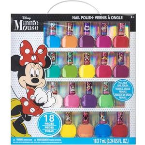 Minnie Mouse 18-delige set met nagellak voor kinderen, op waterbasis, sneldrogend en afpelbaar, perfect voor feestjes en logeerpartijen vanaf 3 jaar, van Townley Girl